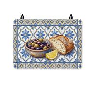 Olives - Cubierta superior de estufa para estufa eléctrica, estilo mediterráneo rústico, pan de limón, cubierta de superficie de poliuretano azul de verano para parte superior de cristal, decoración