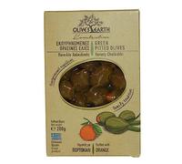Olives's Earth - Aceitunas verdes naturales griegas rellenas de variedad de calcídica naranja, 200 g (paquete de 4, total 800 g)