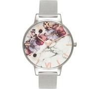 Olivia Burton Reloj Analógico de Cuarzo para Mujer con Correa de Malla de Acero Inoxidable Plateada - OB16MF09