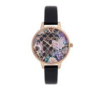 Olivia Burton Reloj Analógico de Cuarzo para Mujer con Correa en Piel Negro - OB16GH11
