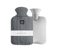 OliviaLiving - Bolsa de agua caliente (2 litros de agua caliente, recargable, con funda de punto para aliviar el dolor, con tratamiento de frío caliente (gris oscuro)