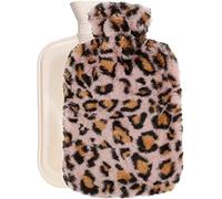 OliviaLiving Bolsa de agua caliente de 2 litros para calentar y congelar con funda de felpa con estampado de leopardo para aliviar el dolor, terapia de frío caliente