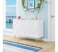 OLIVIBED Aparador con diseño tallado, cómoda moderna con 3 puertas, armario de cocina con patas y estantes, para pasillo, dormitorio, salón, color blanco (119,99 x 40 x 80 cm)