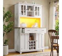 OLIVIBED Armario de cocina con LED, armario alto con 4 puertas y 3 cajones, armario de vitrina con estantes ajustables, gabinetes de cocina para cocina, salón, comedor, 106 x 40 x 179,5 cm, blanco