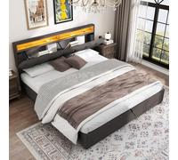 OLIVIBED Cama tapizada 180 × 200, cama doble con espacio de almacenamiento, cabecero y somier, moderna cama juvenil con cajón, estructura de cama para adultos y adolescentes, lino, gris, sin colchón