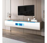 OLIVIBED Moderno armario de TV con 3 taquillas, alto brillo con iluminación LED que cambia de color para televisores de 65 a 75 pulgadas, para salón, comedor, dormitorio (blanco)