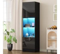 OLIVIBED Vitrina con suelo de cristal, puertas altas y mucho espacio de almacenamiento, vitrina moderna de cristal, vitrina con diseño brillante, para salón, cocina, comedor, oficina, 45 x 35 x 160 cm