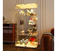 OLIVIBED Vitrina de cristal con 4 estantes, vitrina de cristal con 2 puertas y cerradura, armario de cristal minimalista con compartimentos de almacenamiento, para dormitorio, oficina y salón, de pie