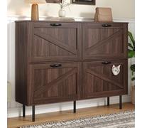 OLIVIBED Zapatero con 3 cajones plegables, zapatero con asas y patas, zapatero con estante para juguetes de animales, zapatero para pasillo, pasillo, nogal natural, 120 x 28 x 92 cm