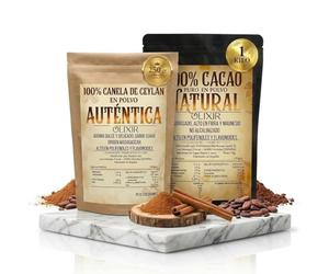 Olixir - Especias de calidad, sin aditivos, sin azúcar, apto para dietas keto, paleo, veganas, calidad artesana (1 kilo + 250 gramos, Cacao puro + Canela)