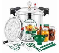 Olla a Presión 2 en 1 25L Pressure canner cooker Olla para Conservas y Conservación de Alimentos con Manómetro,15,5Psi,Kit de Conservas de 6 Piezas,Base inoxidable,Cocinas de Gas e Inducción