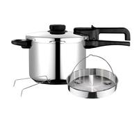 Fagor Dual Xpress Olla a Presión 6 Litros, Inducción, Express Super Rápida, Acero Inox. 18/10, Todo Tipo Cocinas, Fondo Termodifusor, Regulador de Presión, 5 Sistemas Seguridad, Incluye Cestillo