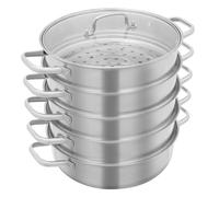Olla a presión de acero inoxidable de 5 niveles de 30 cm de diámetro con tapa de cristal resistente, acero inoxidable 304, apilable, ideal para cocinar al vapor verduras, pan, mariscos en cocina de