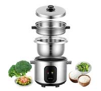 Olla Arrocera Con Recipiente Interior De Acero Inoxidable, Con Cesta Vaporera Extraíble, Recipiente Antiadherente, Taza Medidora Y Cuchara, Diseño A Prueba De Sobrecalentamiento(6 liters)