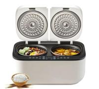 Olla arrocera de doble cámara de 5L baja en azúcar con control de temperatura independiente, 10 funciones, temporizador de retraso de 24 horas y mantenimiento de calor de 12 horas, blanca