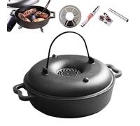 Olla caldero de hierro fundido para la cocción, utensilio de cocina antiadherente con mango, cacerola holandesa para camping de hierro fundido con tapa - Para estufa, parrilla, hoguera, encimeras de