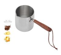 Olla Calentadora de Leche 450ml, Cafetera turca, Calentador de Mantequilla, olla para calentar leche, cacahuete pequeña de acero inoxidable con mango de madera para la fusión de chocolate, café