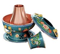 Olla caliente china Cloisonne, olla caliente de carbón de cobre, mango resistente a las quemaduras para invierno y picnics, olla caliente tradicional de 32 cm/34 cm, ideal para reuniones familiares
