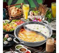 Olla caliente de acero inoxidable de doble cámara dividida para estufa de gas y cocina de inducción, uso en cocinas domésticas para comidas compartidas sin aromas mixtos (B)