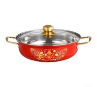 Olla caliente de acero inoxidable serie 410, patrón de escamas de pescado, base no texturizada con tapa de vidrio templado, asas anchas de gran capacidad para el hogar, cena, fiesta, cocina, rojo