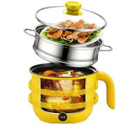 Olla caliente eléctrica con vapor, olla Hotpot Eléctrica Multiuso Mini Portátil Antiadherente Multicooker, Sartén Eléctrica Rápida Ramen Cocina para Carne/Pasta/Sopa/Huevo/Avena