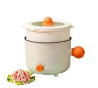 Olla caliente eléctrica de 1,8 L, cocina portátil electrocinética multifuncional con tapa, sartén redonda con vaporizador for fideos, gachas, filete de ramen(Orange)