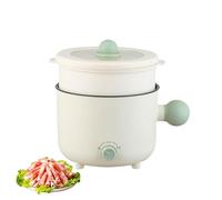 Olla caliente eléctrica de 1,8 L, cocina portátil electrocinética multifuncional con tapa, sartén redonda con vaporizador for fideos, gachas, filete de ramen(Green)