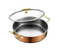 Olla caliente Shabu Shabu Shabu de acero inoxidable 304 espesada, olla de sopa con tapa, cucharones de sopa plana y poco profunda para cocina de inducción, horno de gas, placa de cerámica, oro rosa