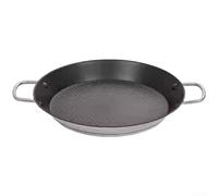 Olla comercial de carne de res corta, sartén antiadherente para barbacoa, parte inferior gruesa, paella española de mariscos multicapa de fondo plano con doble mango (24 cm)