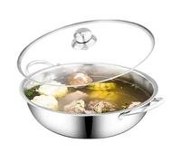 Olla con separador de acero inoxidable Olla caliente de acero inoxidable 28-30 cm, 1,5 mm, doble oreja, for sopa, con dos compartimentos(32cm,One lattice add Lid)