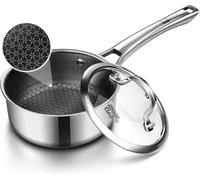 Olla de acero inoxidable, 16 cm, 1,5 L, con tapa, antiadherente, cacerola de inducción, mango resistente al calor, para todo tipo de cocinas, horno y lavavajillas, libre de PFOA