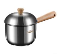 Olla de acero inoxidable 304 para alimentos para bebés de 400 ml con tapa, cacerola sin revestimiento para purés de destete, mango de madera de haya, olla pequeña compatible con inducción (400 ml)
