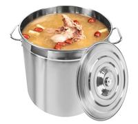 Olla de acero inoxidable con 2 asas, cubeta de cocina de acero inoxidable, con tapa, olla de acero inoxidable 201 gruesa con fondo grueso