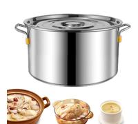 Olla de acero inoxidable con 2 asas, cubeta de cocina de acero inoxidable, con tapa, olla de acero inoxidable 201 gruesa con fondo grueso