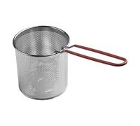 Olla de acero inoxidable con cesta extraíble de 12 cm de diámetro x 12,7 cm de altura, freidora de cocina resistente para patatas fritas Tempura Wontons - Plata