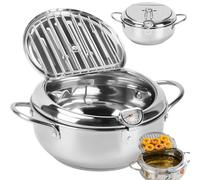 Olla de acero inoxidable con control de temperatura y estante de drenaje de aceite, compatible con varios utensilios de cocina