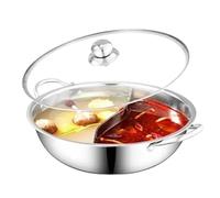 Olla de acero inoxidable con separador Olla caliente de acero inoxidable 28-30 cm, 1,5 mm, doble oreja, for sopa, con dos compartimentos(26cm,Doub lattice add Lid)