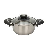 Olla de acero inoxidable con tapa de cristal - 1,4 L/16 x 13 cm - Olla universal con asas - Olla para pasta, sopas, salsas, patatas, para todo tipo de fuegos, apto para lavavajillas