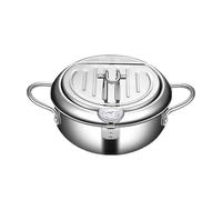 Olla de acero inoxidable, olla profunda de doble fondo con termómetros, olla grande para freír, estante de drenaje extraíble, sartén multiusos, olla con control de temperatura para cocinar