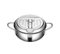 Olla de acero inoxidable, olla profunda de doble fondo con termómetros, olla grande para freír, estante de drenaje extraíble, sartén multiusos, olla con control de temperatura para cocinar