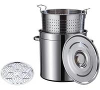 Olla de acero inoxidable para tamal, 4 piezas, olla de cangrejo y mariscos con cesta coladora colgante y hojas de vapor antiadherentes, ideal para olla de enlatado de baño de agua, 45 x 45 cm