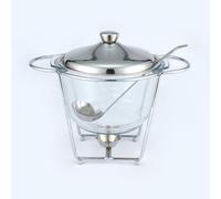 Olla de Alcohol para bufé, Plato de Chef de 4 l, Estufa Redonda de Vidrio para Comedor, Calentador de Alimentos para Hotel o Restaurante, un artículo imprescindible, Plateado (4 l)