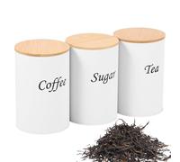 Olla De Almacenamiento De Cocina, Caja De Azúcar Redonda De Metal De Hierro | Tres Piezas 170 G Peso 1200 Ml Tapa De Bambú | Contenedor De Alimentos Herméticos Para Café, Té, Productos Secos