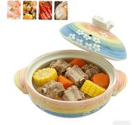 Olla de arcilla de estilo japonés con tapa, utensilios de cocina resistentes al calor y a los arañazos for cocinar, bibimbap, kimchi, sopa y guiso(2.2L)