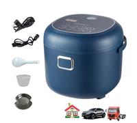Olla de arroz portátil de 2 L, pequeña olla de arroz de 2 a 3 personas, olla de vapor eléctrica con cuchara y taza de medir, limpieza fácil, para cocina, dormitorio y viaje, 12 V, 24 V, 220 V