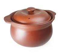 Olla de barro de 3 l con tapa para sopa, guisada a fuego lento, sin esmaltar, apta para microondas y horno.