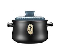 Olla de barro de 5.4 cuartos de galón, olla de cerámica antiadherente, olla de cerámica china, olla de tierra, olla de cerámica china, olla de cocina, olla con tapa, pequeña vapor, negro, 6 L