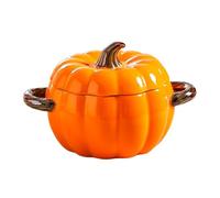Olla de cerámica antiadherente con tapa, compatible con microondas y lavavajillas, con asa, para postre o sopa, decoración para Acción de Gracias, Halloween, fiesta de calabaza (naranja)