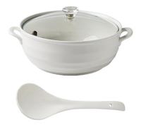 Olla de cerámica, Cacerolas pequeñas de cobre, sopera blanca porcelana con tapa, redonda(Glass Cover,1.2L/1.1Quarts)