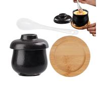 Olla de cerámica con tapa, cuenco pequeño de cerámica de 250 ml con tapa y cuchara, cuenco de fideos de cocina, para hacer natillas de huevos, verduras, sopas, aperitivos, de pájaros